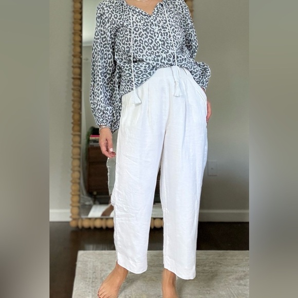 J. Crew White Linen Cripped Wide Leg Pants - Picture 2 of 13